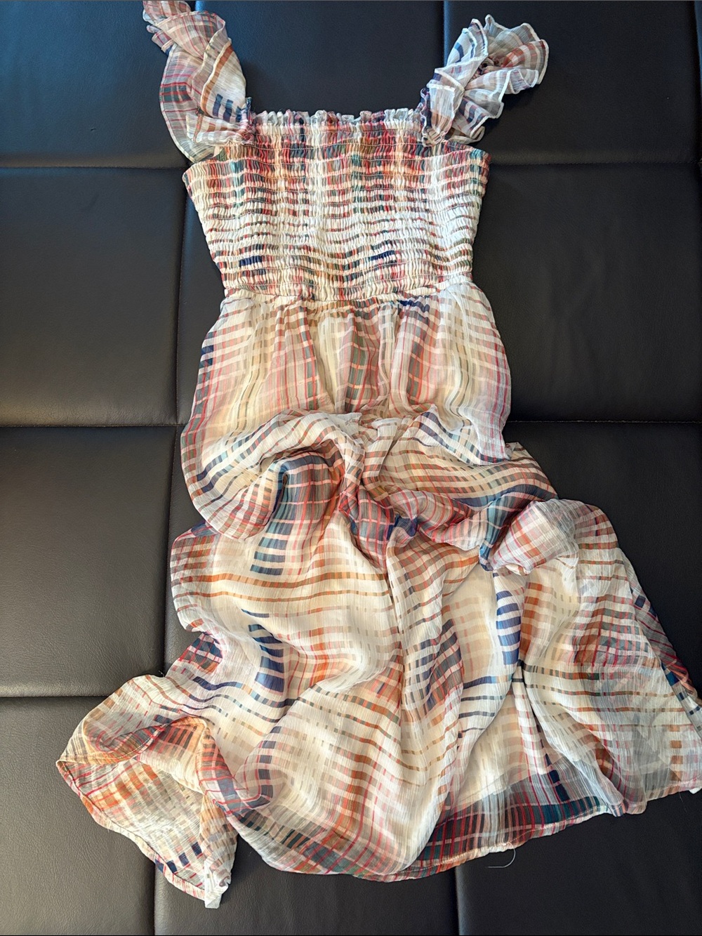 Anthropologie Smocked Sundress in Cream with Red & Blue Accents
